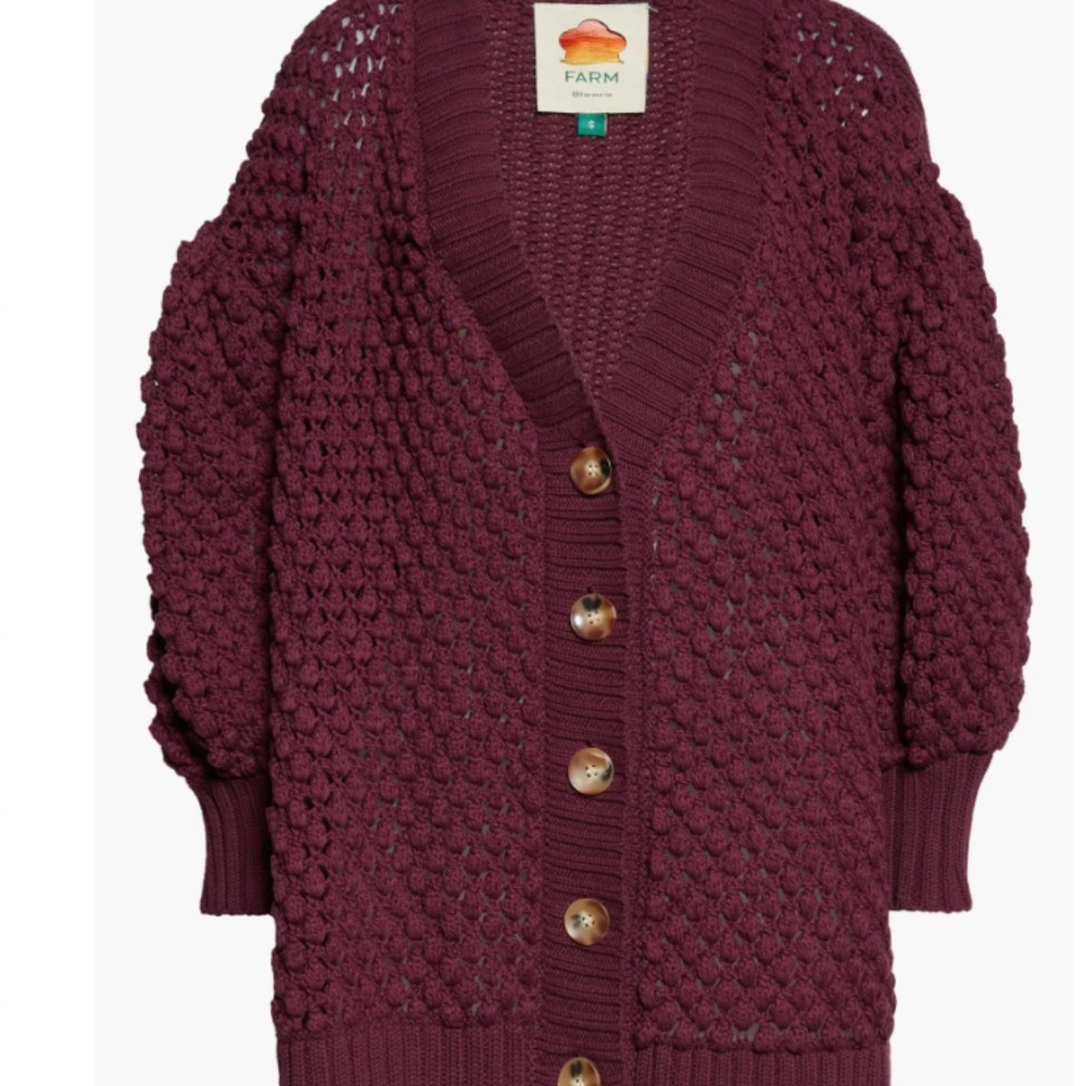 NWT $295 FARM Rio Dots Popcorn Knit Cotton Cardigan in Purple, size Large! - Picture 5 of 7
